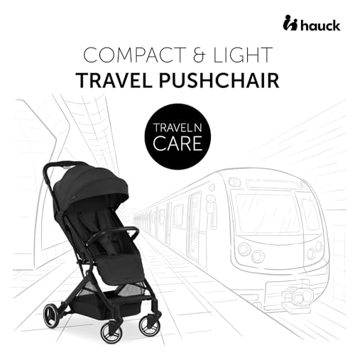 Silla de Paseo Ligera hauck Travel N Care, Ultraligera y Reclinable, desde Recién Nacido hasta 22 kg, Plegado Compacto, Suspensión y Protección Solar UV 50+, Color Negro
