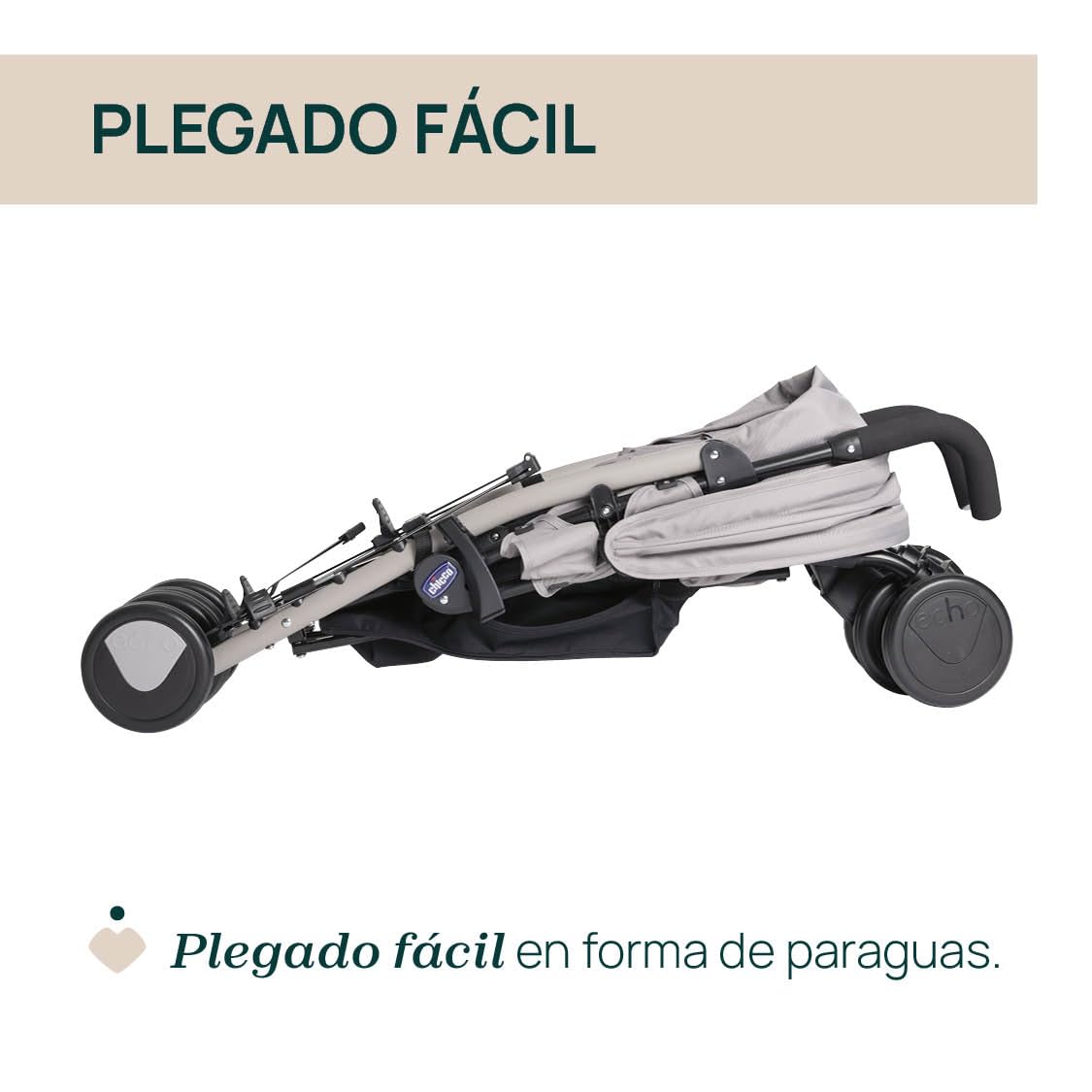 Chicco Echo Lite, Silla de Paseo Bebé Ligera, 0+ Meses-22 Kg, Respaldo Reclinable en 4 Posiciones, Asiento Espacioso, Paragolpes, Cierre Paraguas, Frenos Gemelos y Ruedas Delanteras Giratorias, Beige