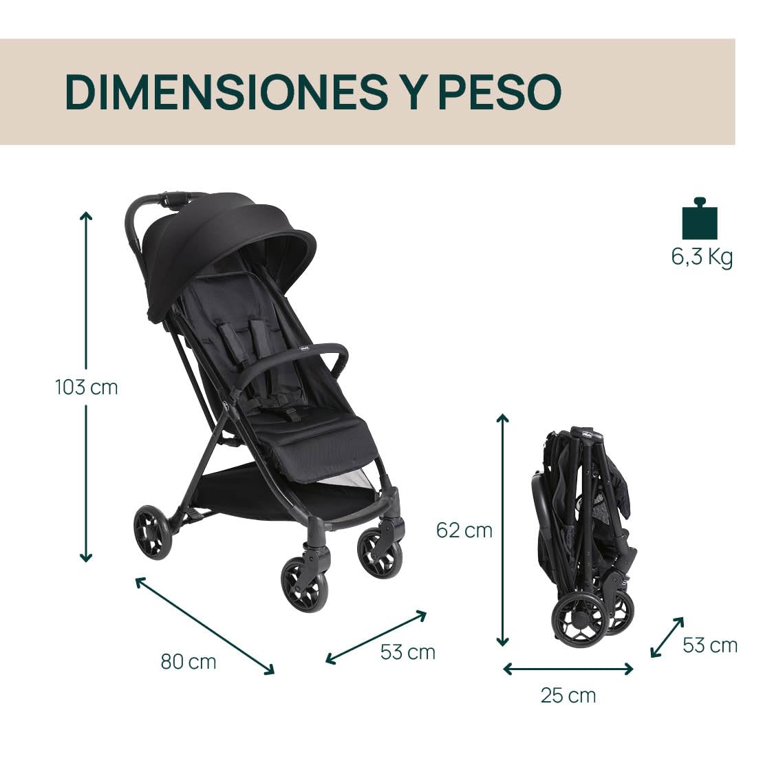 Chicco Urbino Silla de Paseo, Desde nascimiento hasta 22 Kg, Carrito Bebé, Plegado automatico con una sola mano, Compacto y Ligero, Capota con Protección UV50+, Respaldo Ajustable y Reclinable, Negro