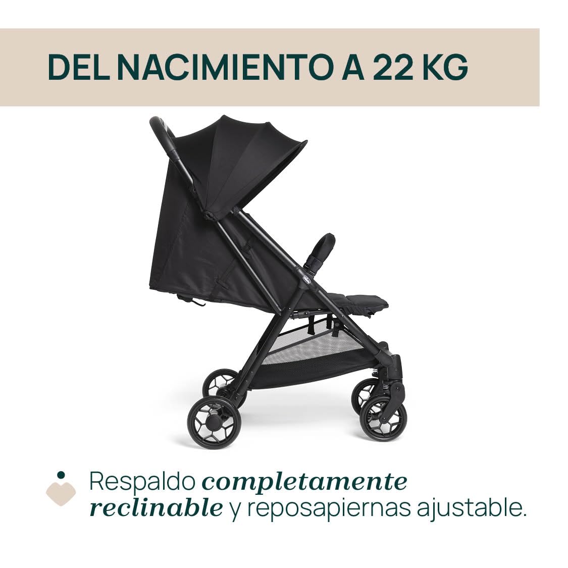 Chicco Urbino Silla de Paseo, Desde nascimiento hasta 22 Kg, Carrito Bebé, Plegado automatico con una sola mano, Compacto y Ligero, Capota con Protección UV50+, Respaldo Ajustable y Reclinable, Negro