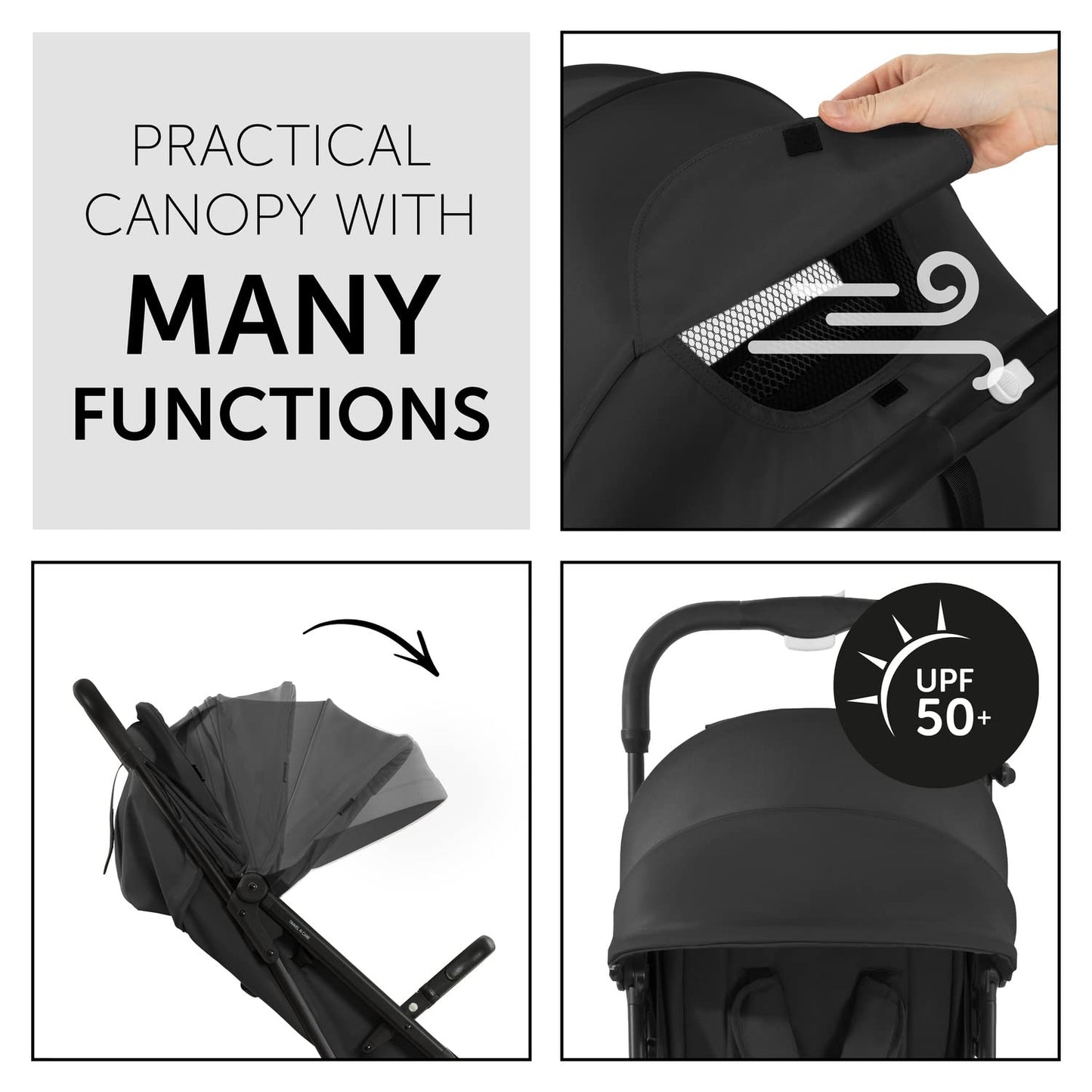 Silla de Paseo Ligera hauck Travel N Care, Ultraligera y Reclinable, desde Recién Nacido hasta 22 kg, Plegado Compacto, Suspensión y Protección Solar UV 50+, Color Negro