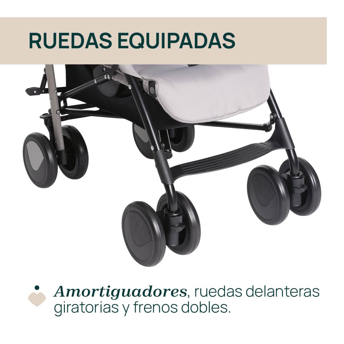 Chicco Echo Lite, Silla de Paseo Bebé Ligera, 0+ Meses-22 Kg, Respaldo Reclinable en 4 Posiciones, Asiento Espacioso, Paragolpes, Cierre Paraguas, Frenos Gemelos y Ruedas Delanteras Giratorias, Beige