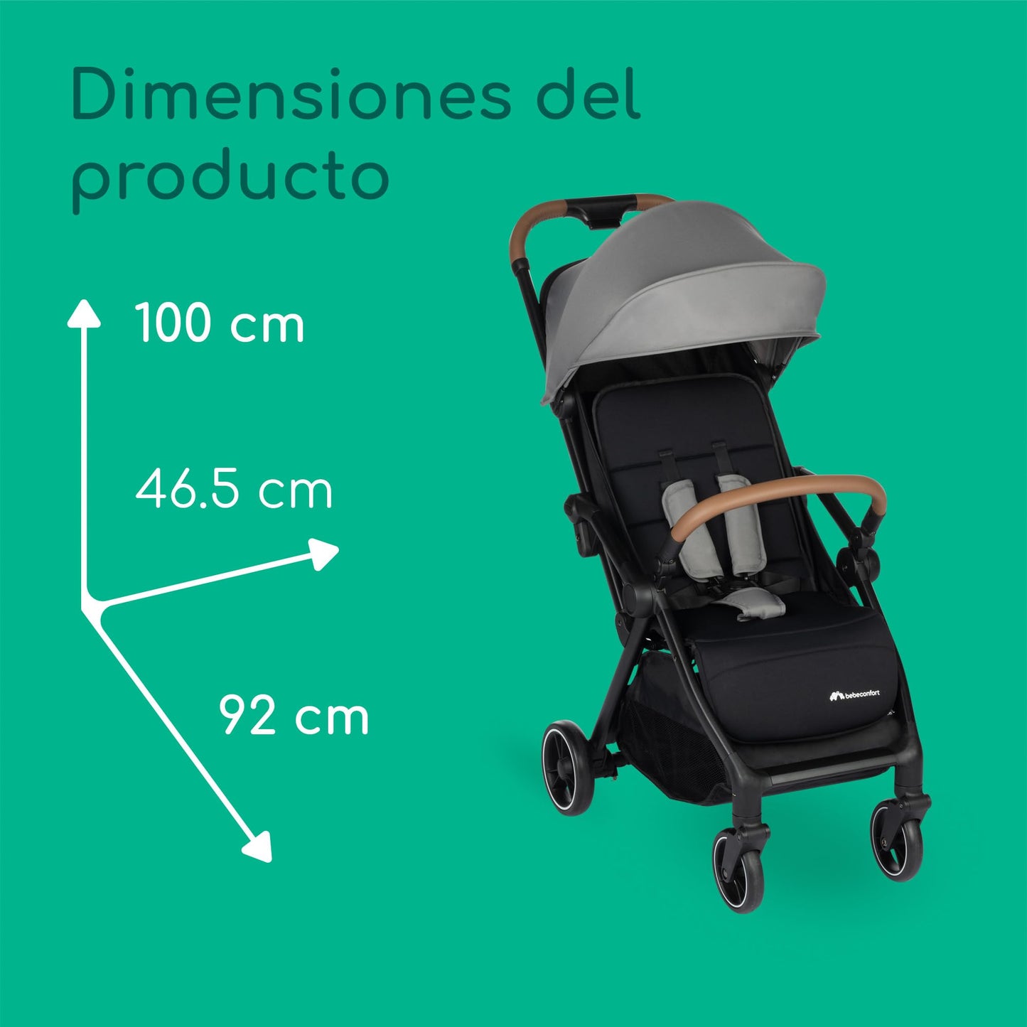 Bebeconfort Sunlite, Silla paseo bebé, 0-4 años(máx. 22kg), Silla de paseo ligera (7,2kg), Posición tumbada, Plegado automático y compacto, Reclinado con 1 mano, Gran Cesta (5 kg), Tinted Grey