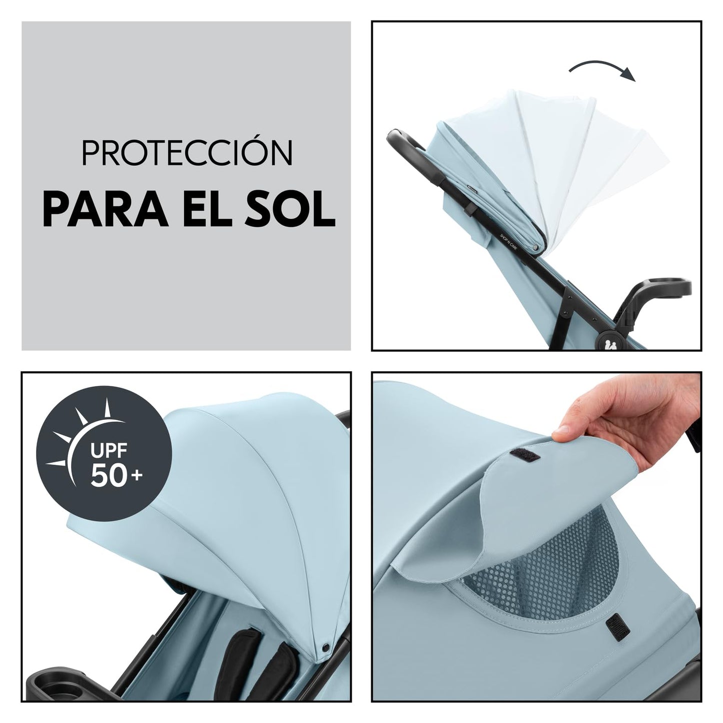 hauck Shop N Care Carrito Bebé hasta 22 kg - Silla de Paseo Ligera Reclinable, Carro con Bandeja, Plegado Compacto, Capota UPF 50+ - Dusty Blue