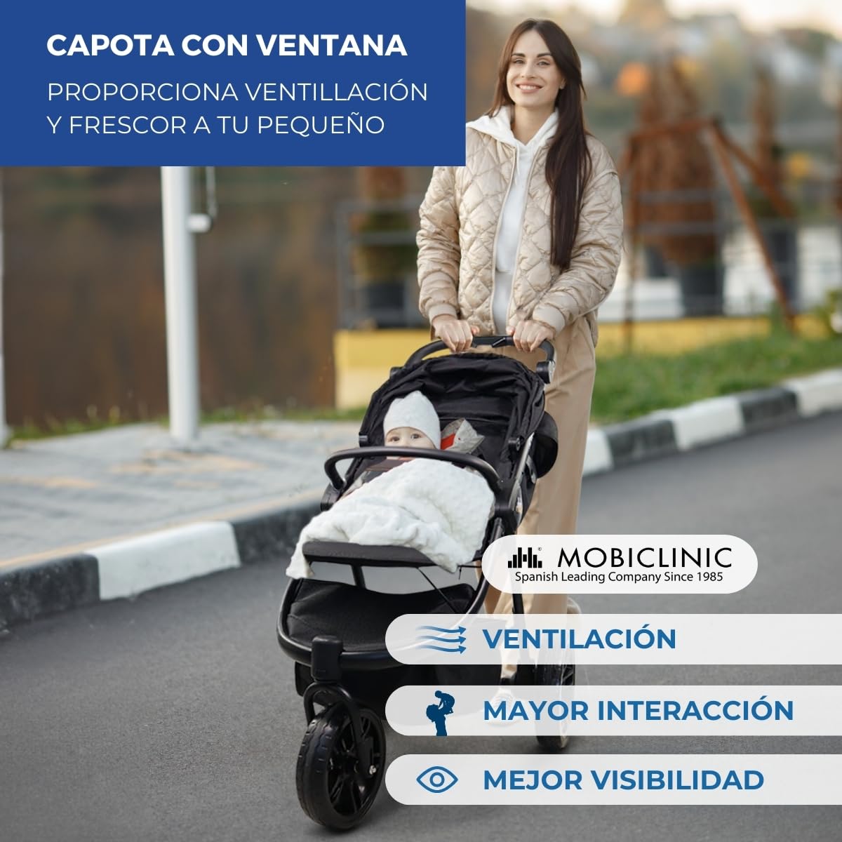 Mobiclinic® kids, Silla de paseo 3 ruedas, Agnes, Todoterreno, Manillar monomando, Arnés 5 puntos, Bolsillo trasero, Estilo deportivo, Plegado con un clic, Cesta xxl, Hasta 22 kg