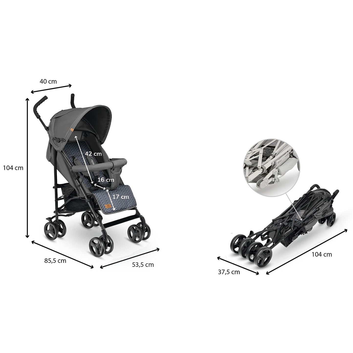 LIONELO Silla de Paseo Ligera Elia para Bebés hasta 15 kg, Carrito de Bebé Plegable con Asiento Reclinable, Capota XXL, Cesta y Mosquitera, de 6 a 36 Meses