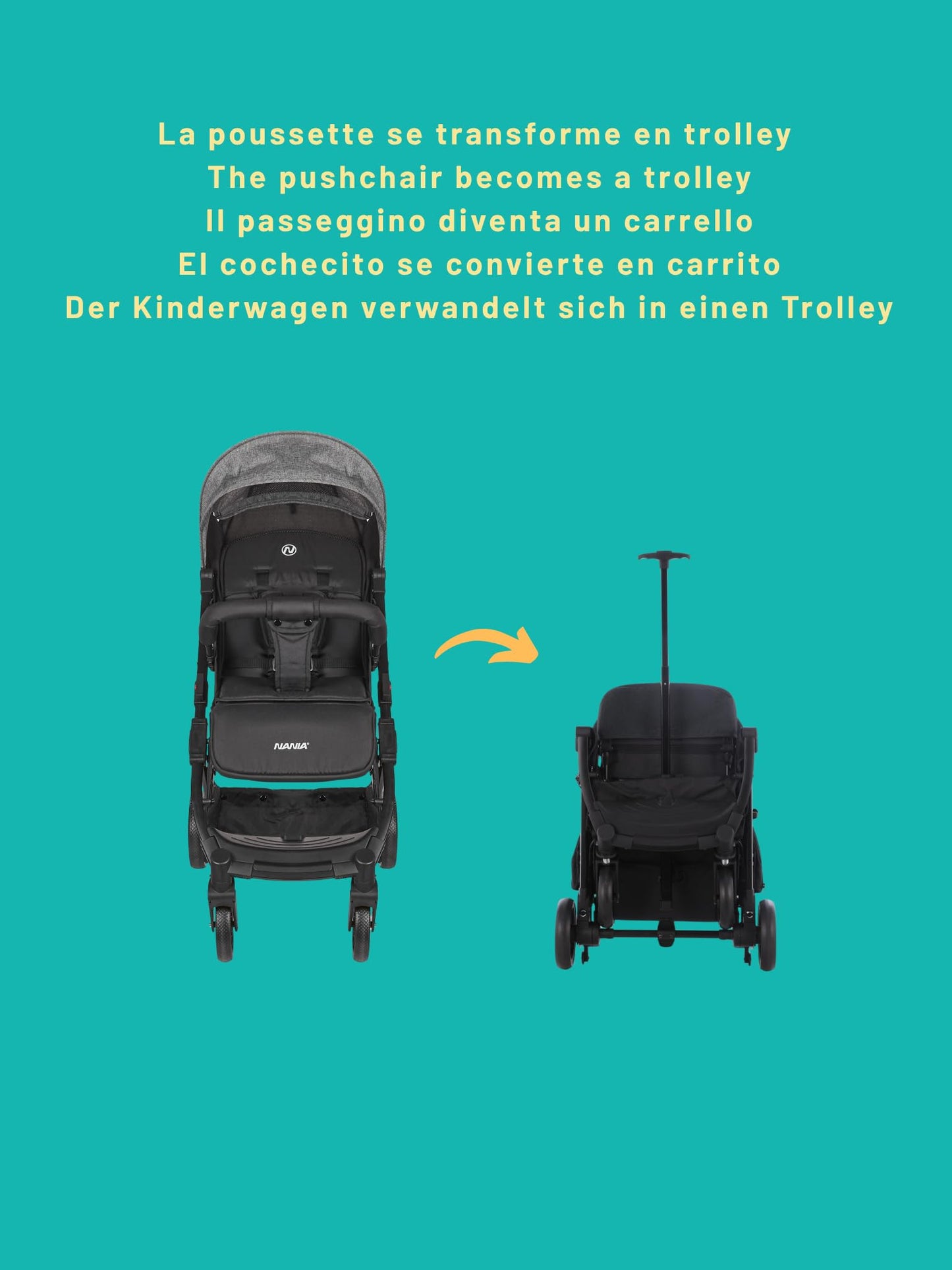 Cochecito de Paseo Nania Myla, Reclinable y Compacto, desde 0 a 4 Años (hasta 22 kg), Plegado tipo Trolley, Ligero (7,5 kg), Gran Cesta de Almacenamiento