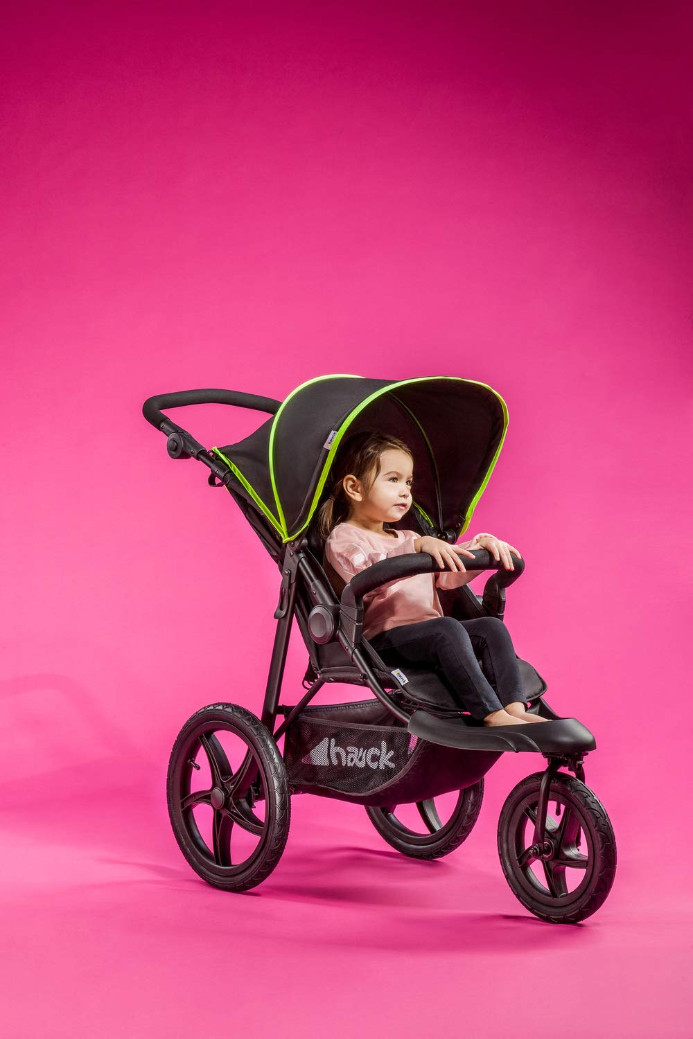 hauck Runner Silla de Paseo de 3 Ruedas con Suspensión, Neumáticos Todoterreno, Plegado Compacto, desde el Nacimiento hasta 22 kg, Color Negro/Neón