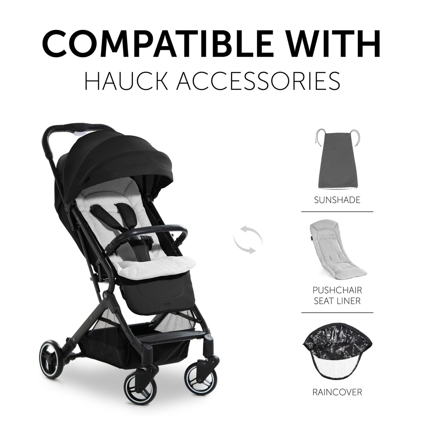 Silla de Paseo Ligera hauck Travel N Care, Ultraligera y Reclinable, desde Recién Nacido hasta 22 kg, Plegado Compacto, Suspensión y Protección Solar UV 50+, Color Negro