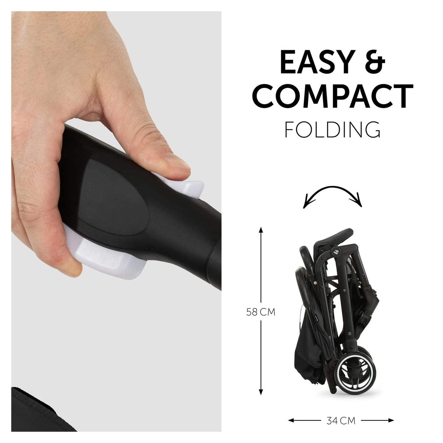Silla de Paseo Ligera hauck Travel N Care, Ultraligera y Reclinable, desde Recién Nacido hasta 22 kg, Plegado Compacto, Suspensión y Protección Solar UV 50+, Color Negro