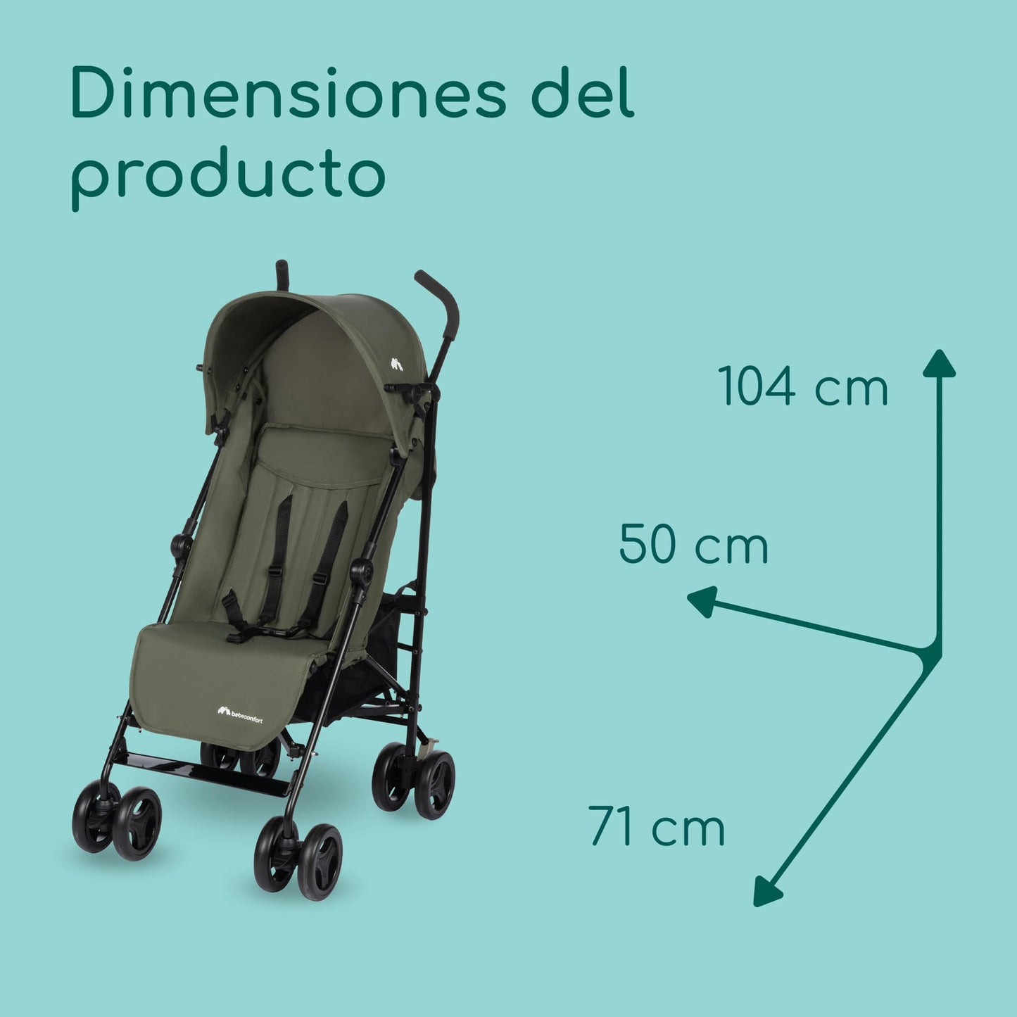 Bebeconfort Rainbow Silla de paseo ligera y reclinable multi posiciónes, plegable con cierre compacto, para niños 6 meses-4 años hasta 22 kg, color Mineral Green