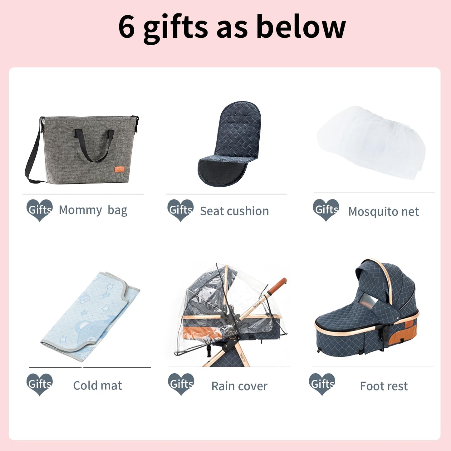 MoLi Carrito de Bebe 3 en 1, Carro 3 Piezas Plegado Conveniente con Un Solo Clic, Carrito Bebe con Modo de Doble Empuje Reversible, Cochecito Tres Piezas Paisaje Alto (225 Black Gold)