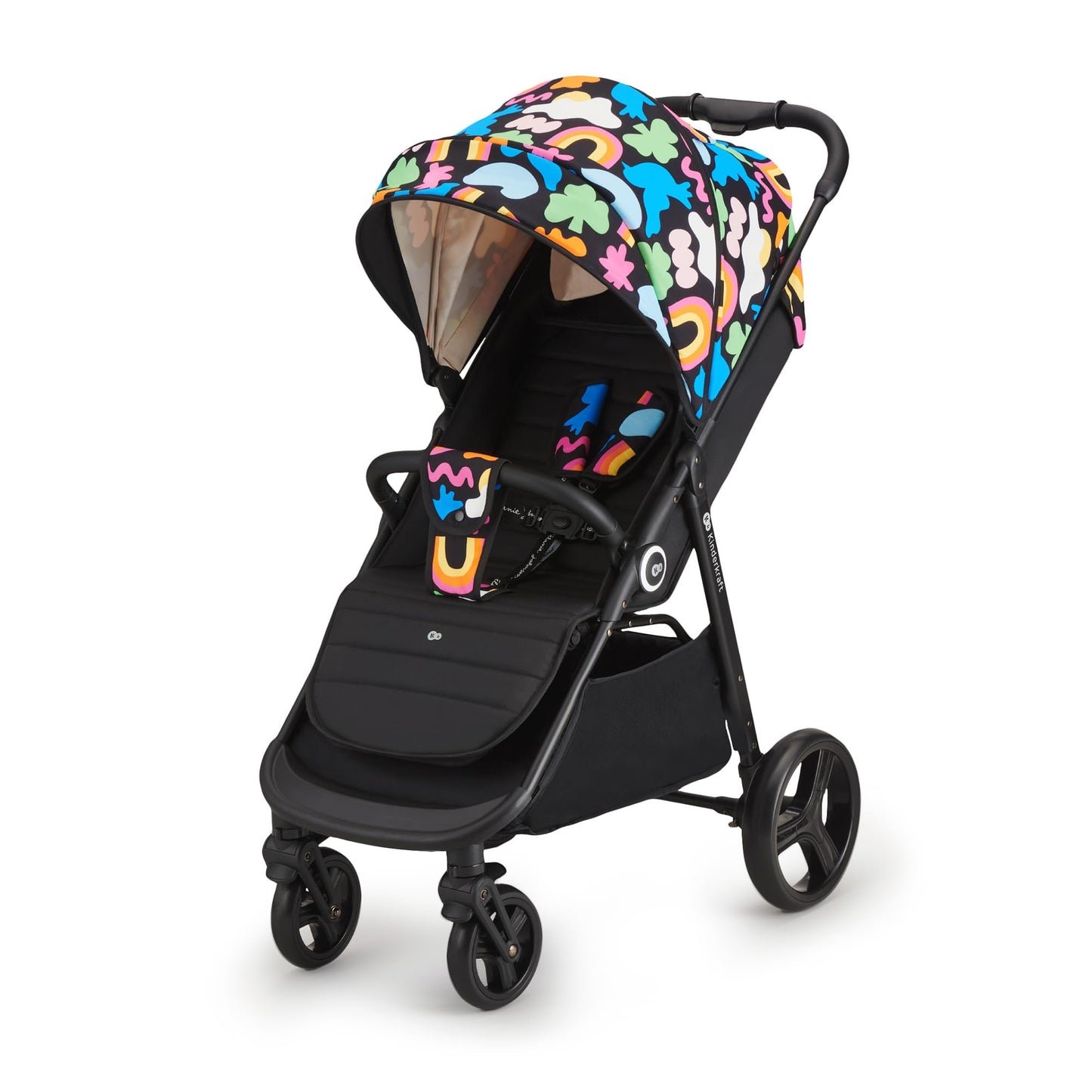 Kinderkraft GRANDE PLUS Silla de Paseo Ligera desde el Nacimiento hasta 22 kg, Plegado con una Mano, Respaldo Reclinable hasta Posición Tumbada, Suspensión Completa y Capota XL – Diseño Happy Shapes