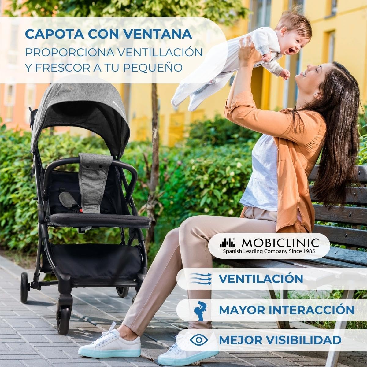 Mobiclinic® kids, Silla de paseo, Ultracompacta, Trip, Arnés con 5 puntos, Manillar para transporte, Cesta, 0-36 meses, Ajustable al completo, Monomando, Capota desplegable, Frenos bloqueables