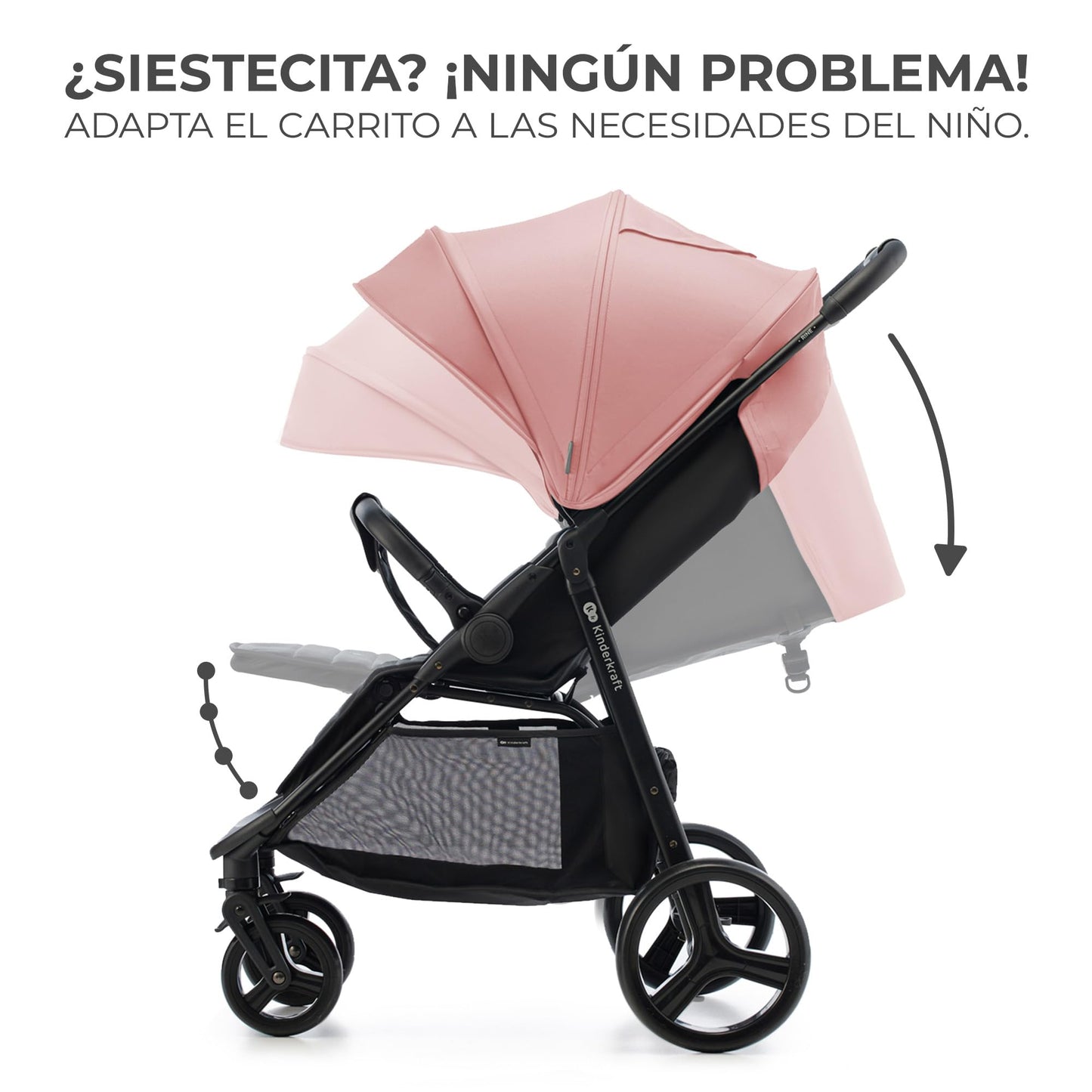 Kinderkraft RINE Silla de Paseo, Carrito bebé, cochecito bebé, Suspensión, Impermeable con UPF 50+, Plegable, Fácil de Plegar, Rosa