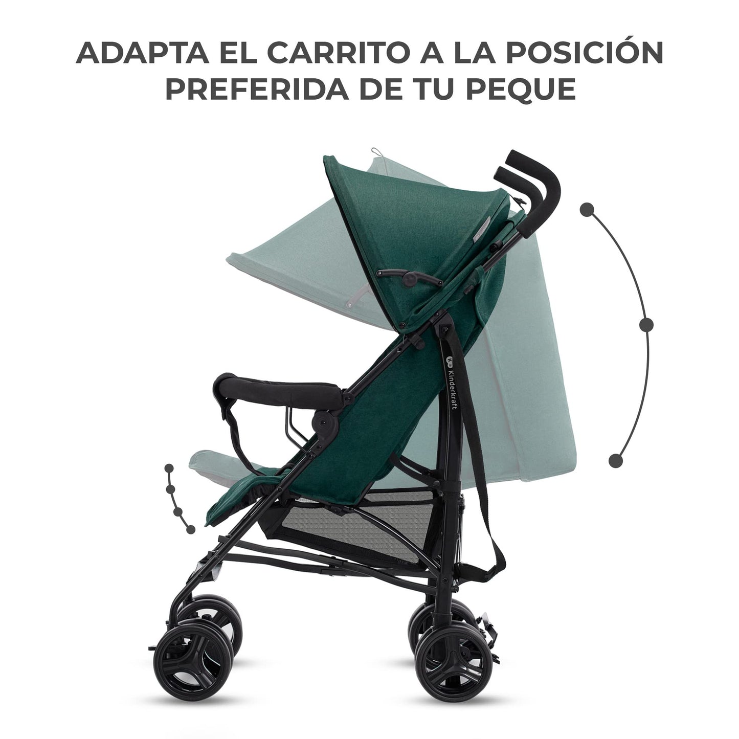 Kinderkraft TIK Silla de Paseo Ligera y Plegable, Respaldo Reclinable hasta Posición Tumbada, 6,5 kg, Material Impermeable, Color Verde