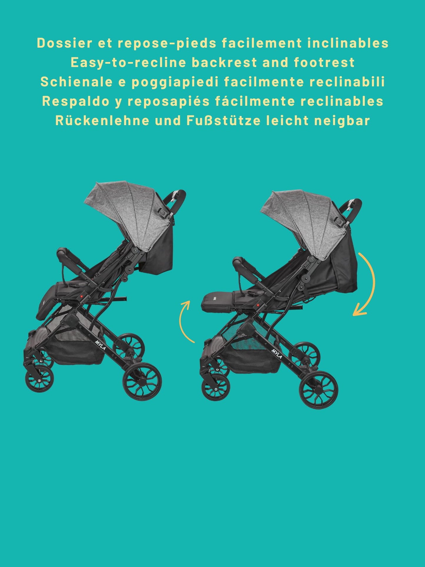 Cochecito de Paseo Nania Myla, Reclinable y Compacto, desde 0 a 4 Años (hasta 22 kg), Plegado tipo Trolley, Ligero (7,5 kg), Gran Cesta de Almacenamiento