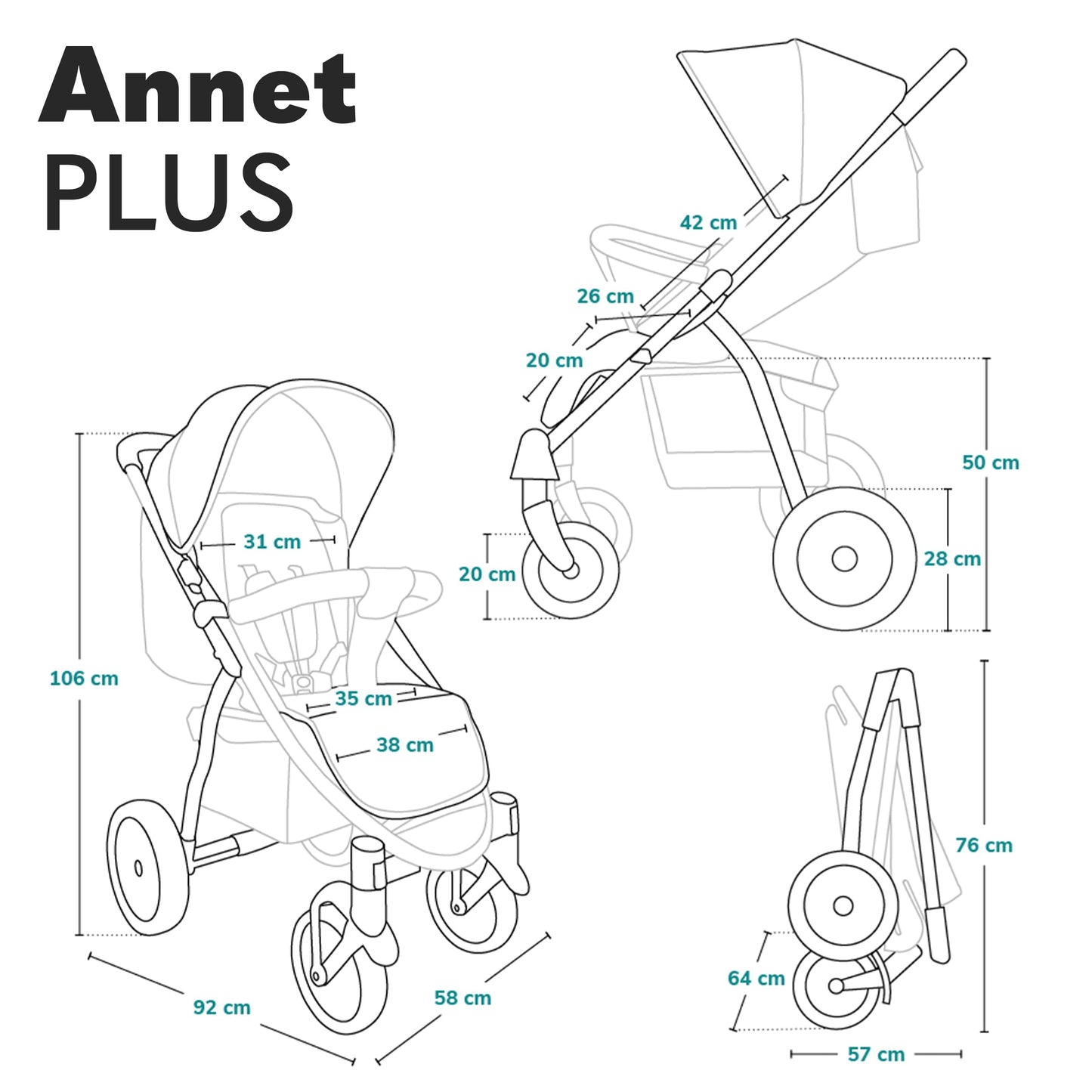 Lionelo Annet Silla de Paseo para Bebés y Niños hasta 22 kg, Respaldo Reclinable hasta Posición Horizontal, Capota XXL con Ventana, Mosquitera y Plegado Fácil – Color Beige