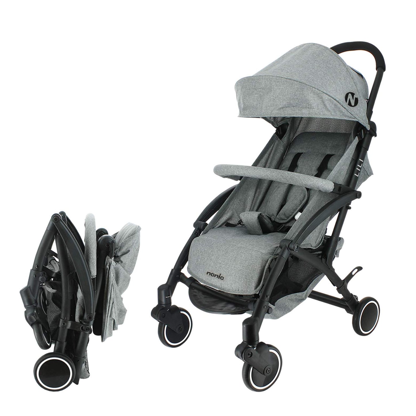 Nania - Silla de paseo LILI ligera y compacta - Para niños de 0 a 36 meses - Respaldo ajustable con posición tumbada - Plegado rápido y compacto (gris)