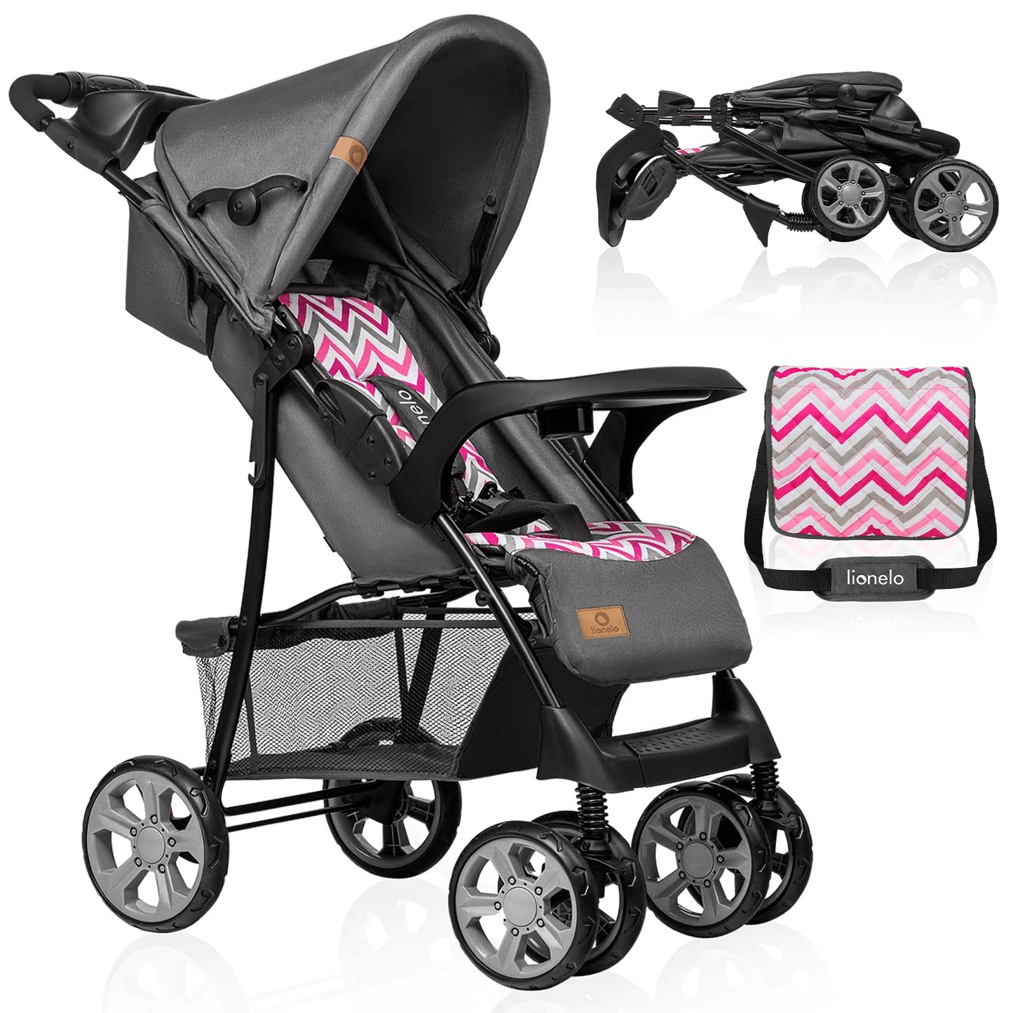 LIONELO Emma Plus Silla de paseo hasta 15 kg 6-36M Respaldo ajustable Cinturón de seguridad de 5 puntos Capucha profunda Organizador para padres
