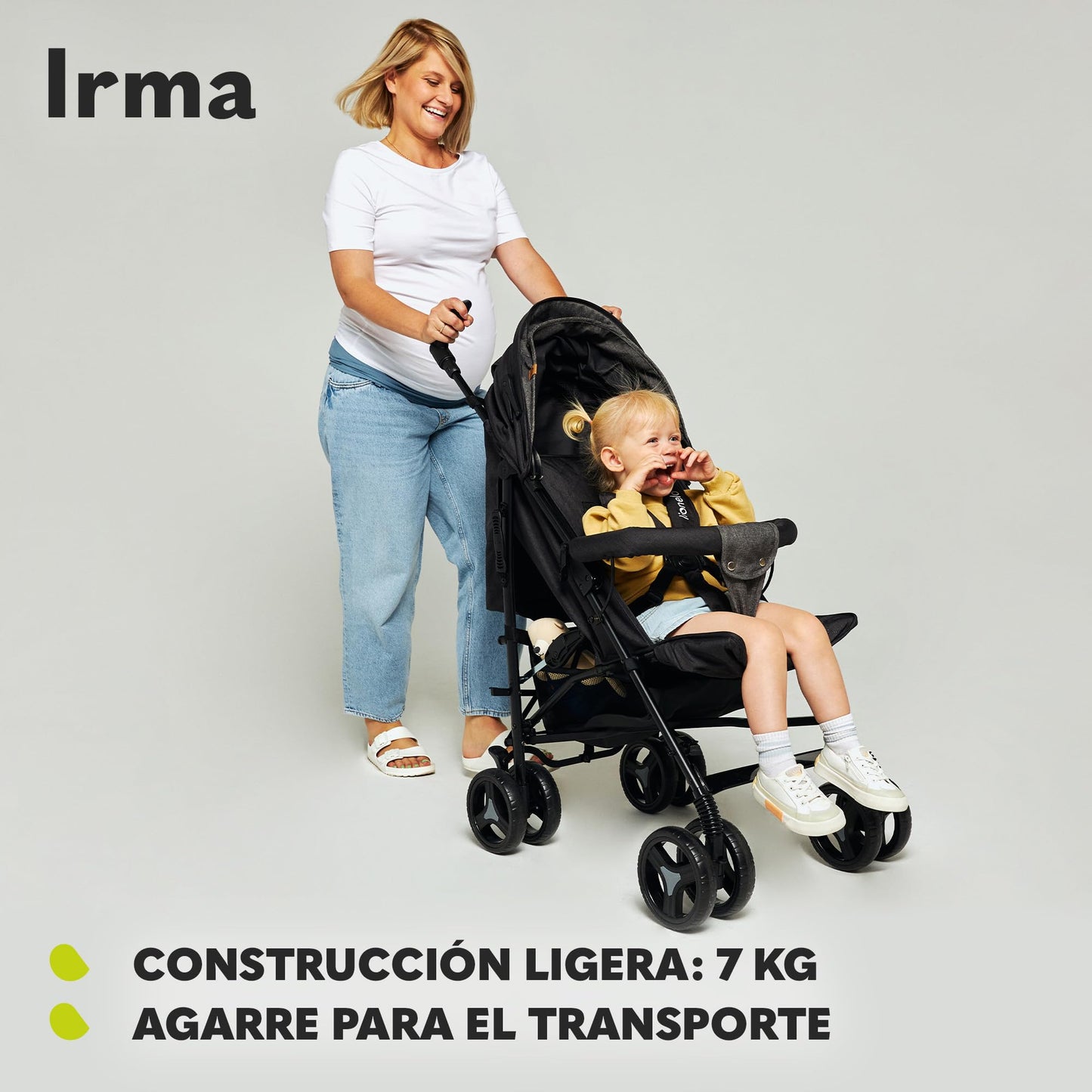 Cochecito LIONELO Irma Reclinable y Plegable, hasta 15 kg, Diseño Ligero y Moderno, Ruedas de 6", Cesta Amplia, Incluye Bolsa y Mosquitera