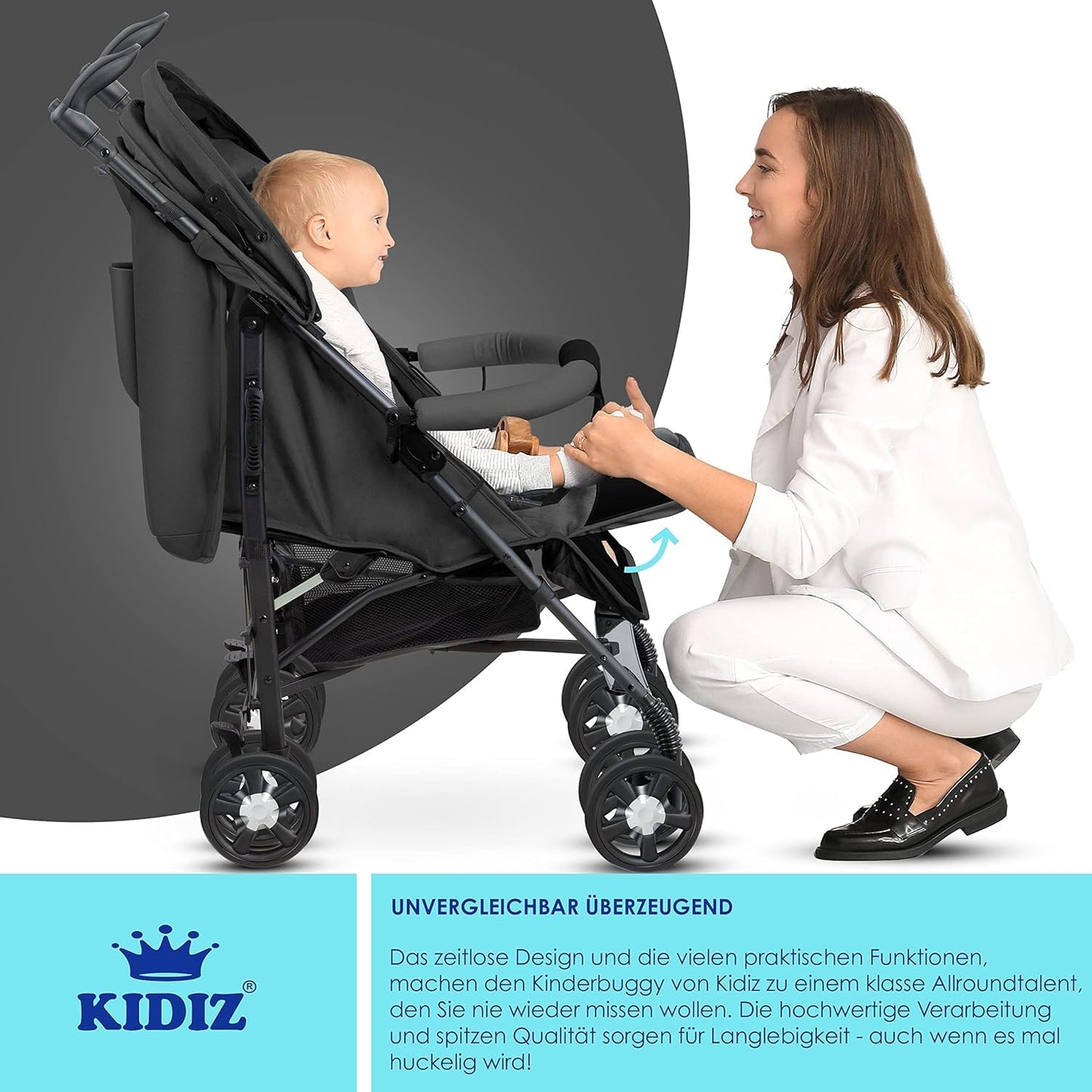 Cochecito KIDIZ® City-Pro Reclinable y Plegable, Ruedas Giratorias 360°, con Mosquitera, Cubrepiés y Plástico de Lluvia Incluidos