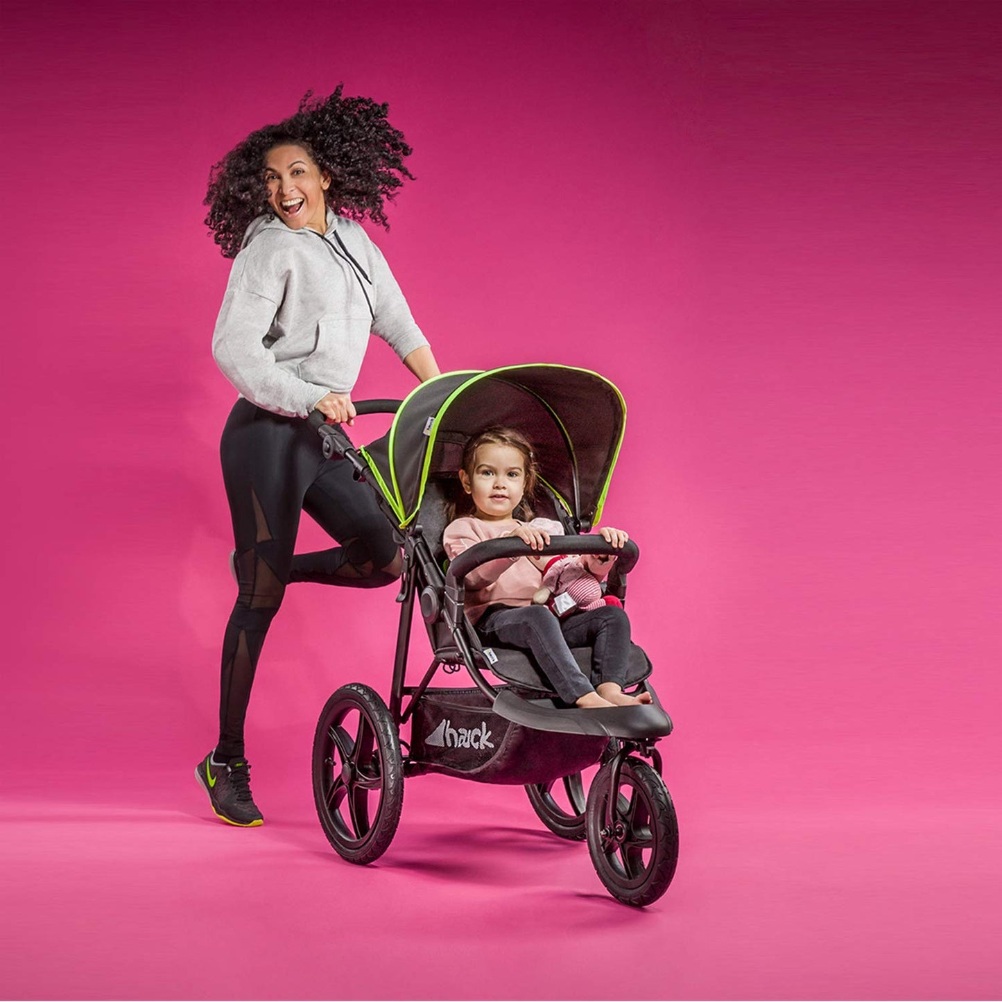 hauck Runner Silla de Paseo de 3 Ruedas con Suspensión, Neumáticos Todoterreno, Plegado Compacto, desde el Nacimiento hasta 22 kg, Color Negro/Neón