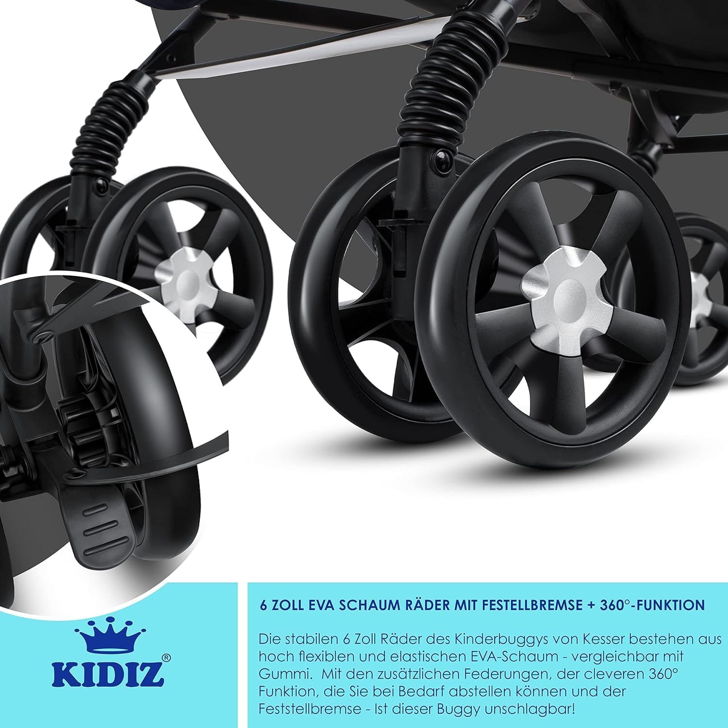 Cochecito KIDIZ® City-Pro Reclinable y Plegable, Ruedas Giratorias 360°, con Mosquitera, Cubrepiés y Plástico de Lluvia Incluidos