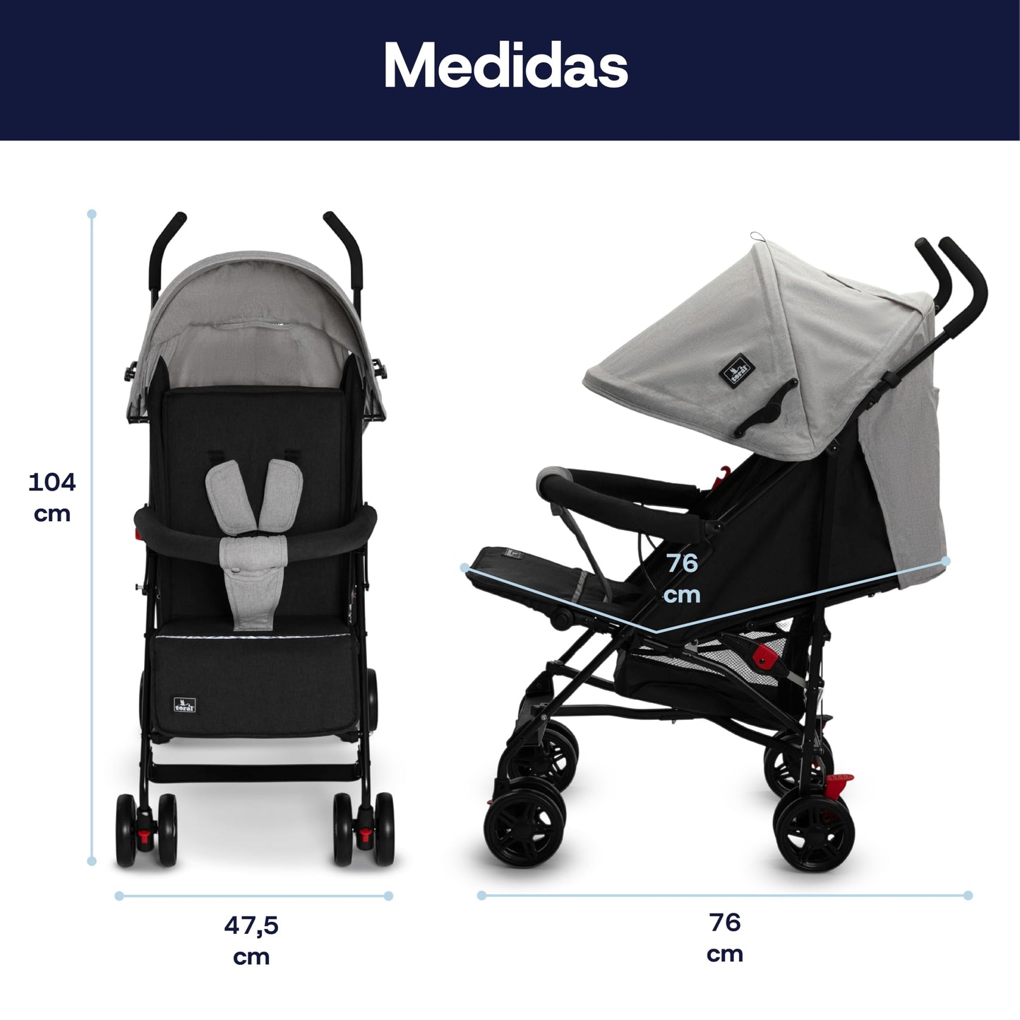 TORAL Silla de Paseo Ligera Florida para Bebé, Reclinable en 5 Posiciones, Capota XL, Cinturón de 3 Puntos, 8 Ruedas, desde 6 Meses hasta 15 kg