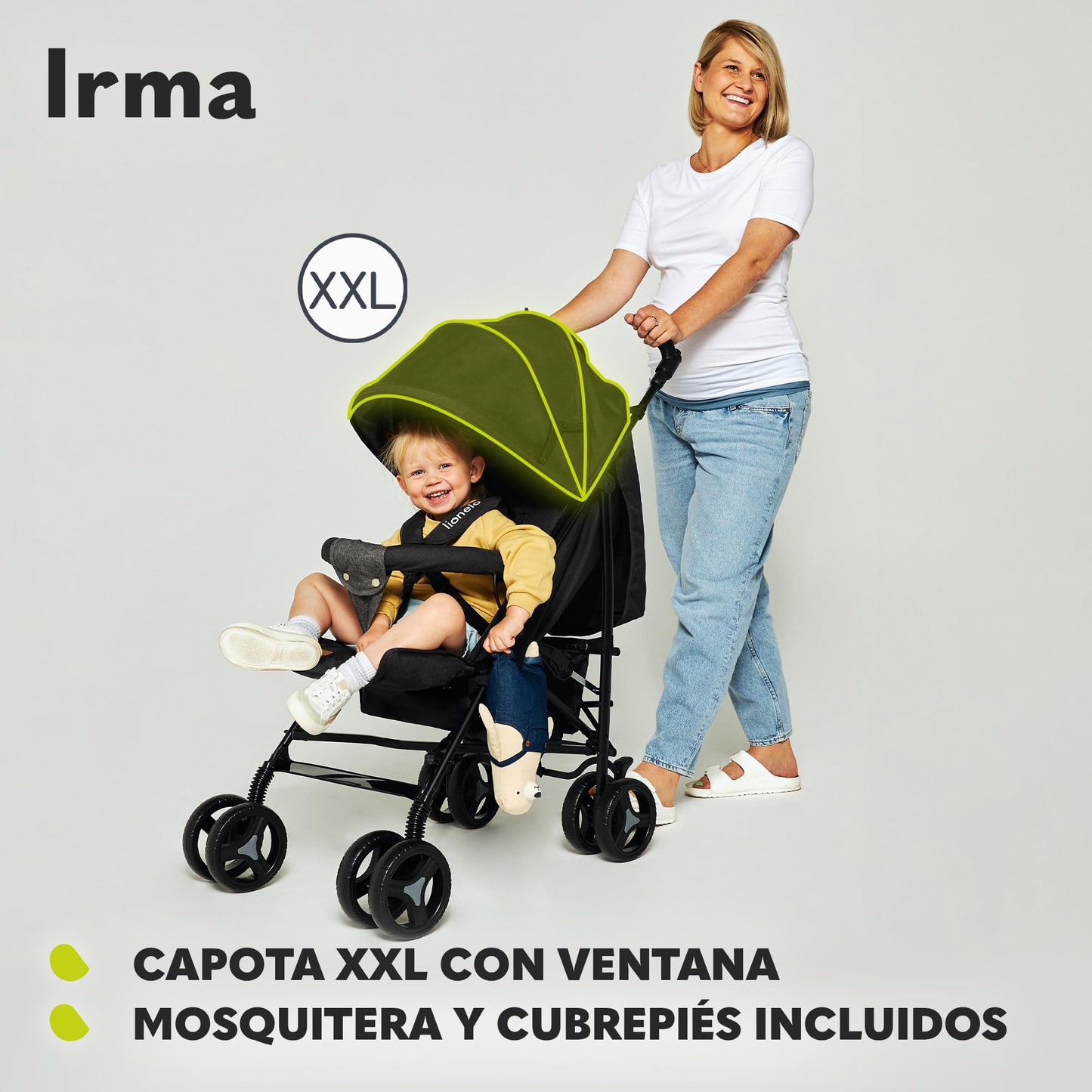 Cochecito LIONELO Irma Reclinable y Plegable, hasta 15 kg, Diseño Ligero y Moderno, Ruedas de 6", Cesta Amplia, Incluye Bolsa y Mosquitera