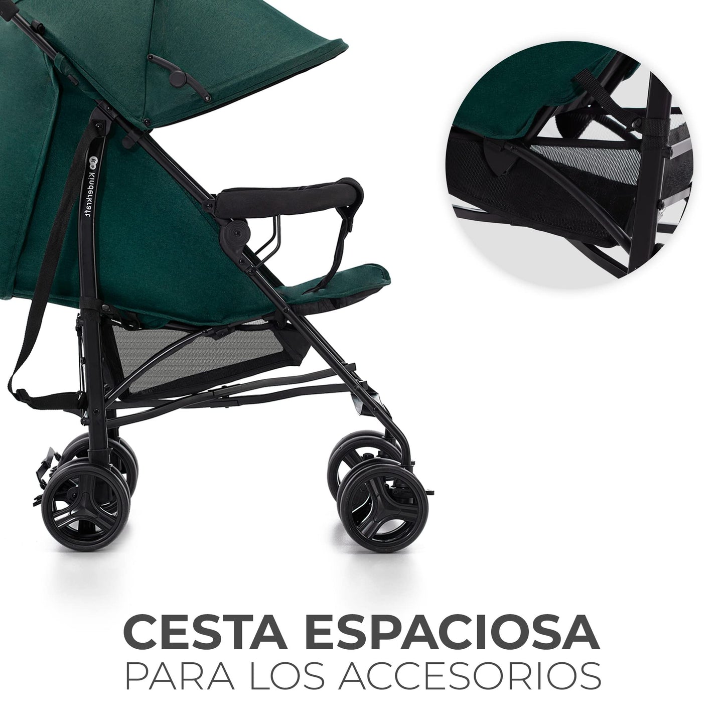Kinderkraft TIK Silla de Paseo Ligera y Plegable, Respaldo Reclinable hasta Posición Tumbada, 6,5 kg, Material Impermeable, Color Verde