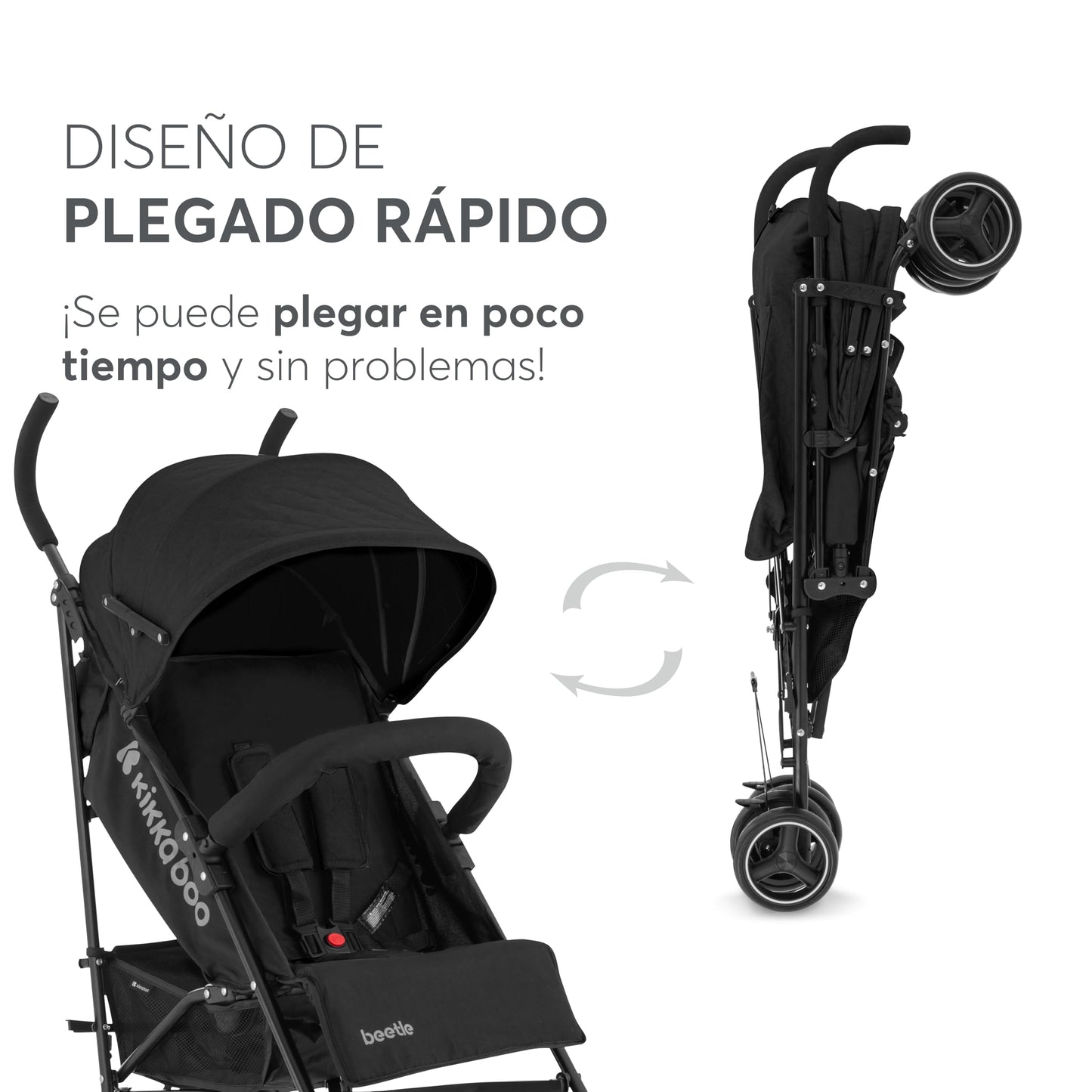 Silla de Paseo KikkaBoo BEETLE, Ligera y Compacta, Plegado Fácil, Apta hasta 22 kg, Color Negro