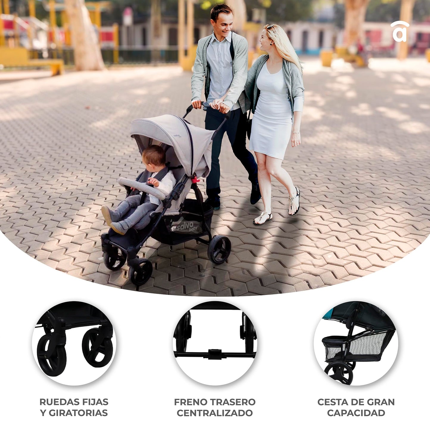 Silla de Paseo Ultraligera Asalvo CÁDIZ para Bebé, Reclinable, con Capota SPF50+ y Ventana, Arnés de 5 Puntos, Hasta 17 kg, Color Rosa