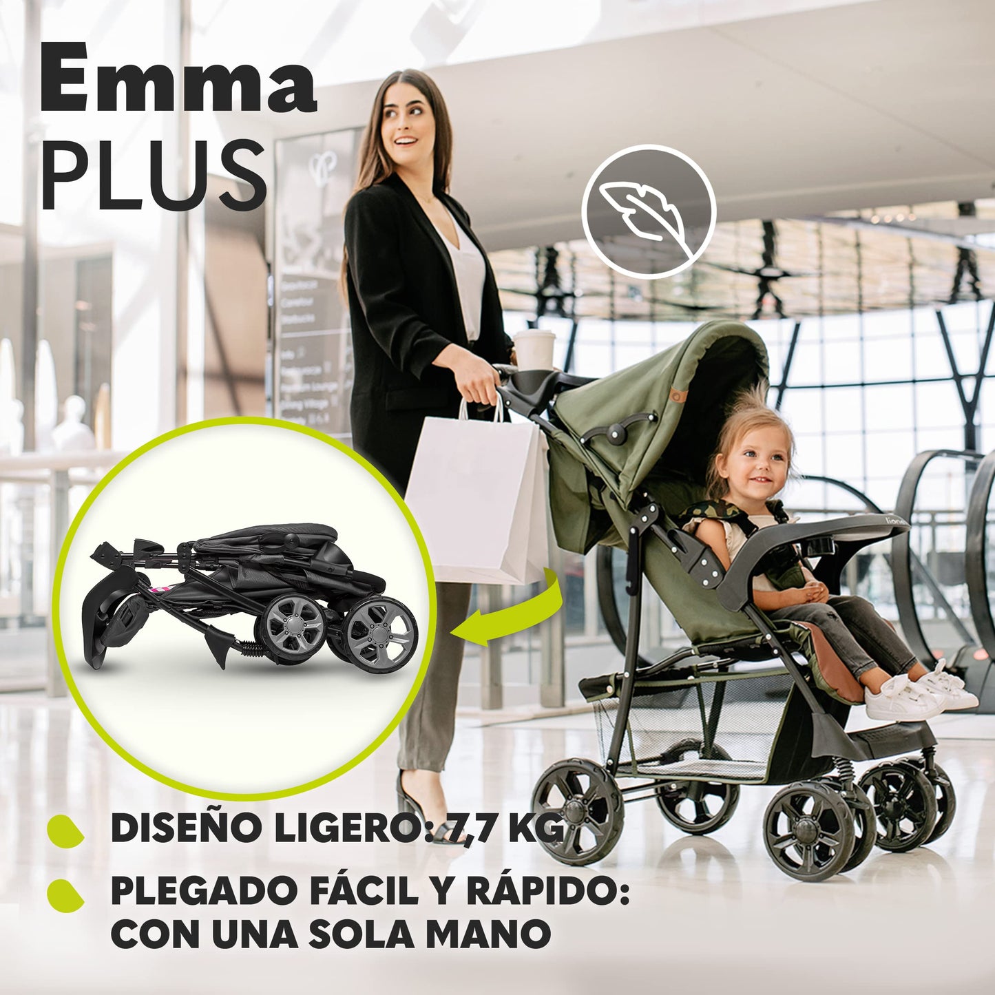 LIONELO Emma Plus Silla de paseo hasta 15 kg 6-36M Respaldo ajustable Cinturón de seguridad de 5 puntos Capucha profunda Organizador para padres