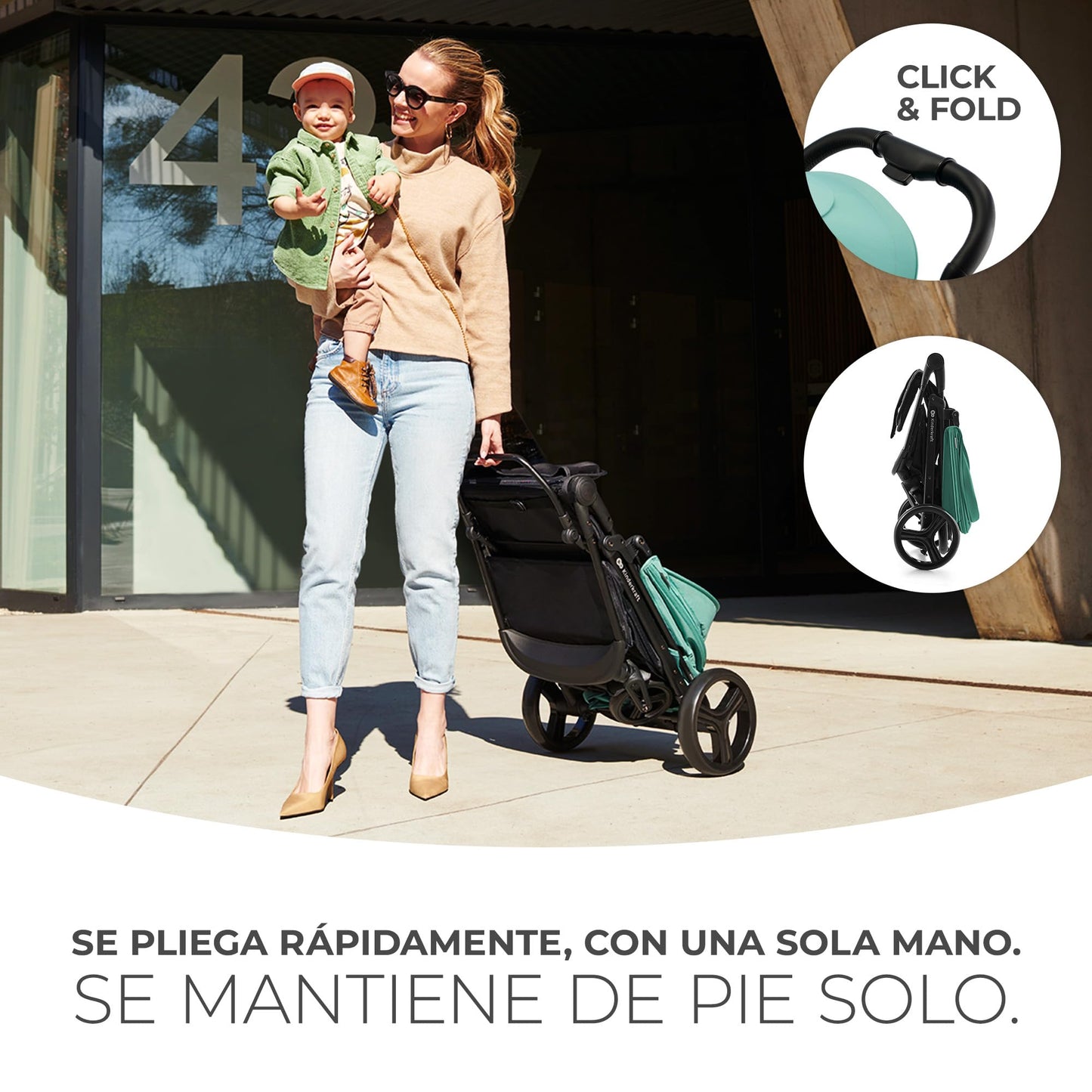 Kinderkraft RINE Silla de Paseo, Carrito bebé, cochecito bebé, Suspensión, Impermeable con UPF 50+, Plegable, Fácil de Plegar, Rosa
