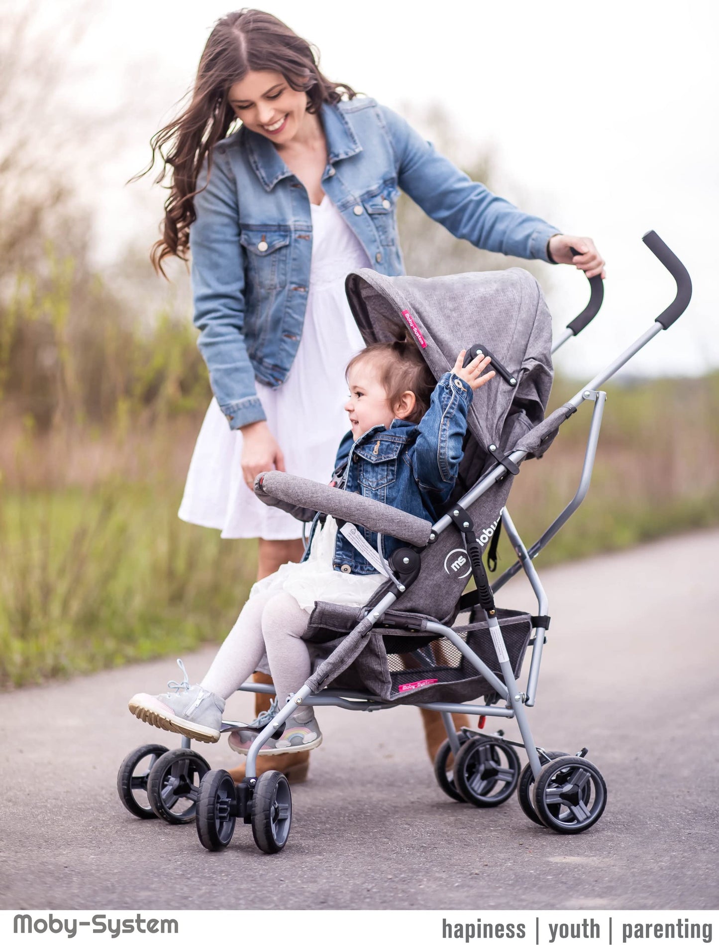 Moby-System Silla de Paseo Ligera y Plegable para Bebé, con Sombrilla, Arnés de 5 Puntos y Capacidad de hasta 15 kg