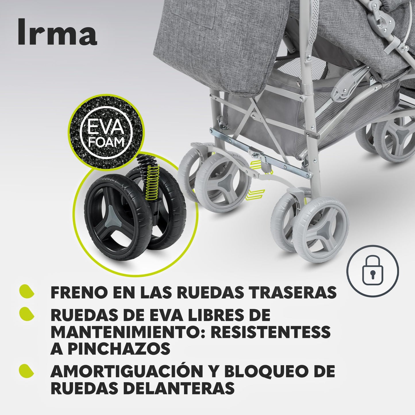 Cochecito LIONELO Irma Reclinable y Plegable, hasta 15 kg, Diseño Ligero y Moderno, Ruedas de 6", Cesta Amplia, Incluye Bolsa y Mosquitera