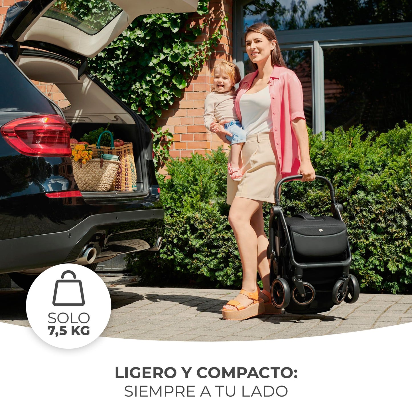 Kinderkraft APINO Silla de Paseo Ligera con Plegado Automático, Respaldo Reclinable y Posición Tumbada, Impermeable, hasta 24 kg, Color Negro