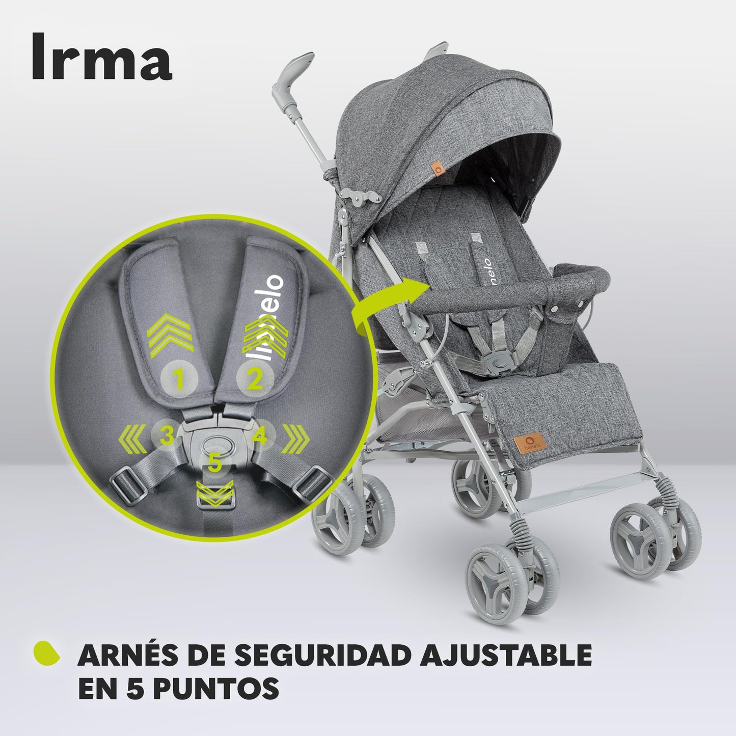 Cochecito LIONELO Irma Reclinable y Plegable, hasta 15 kg, Diseño Ligero y Moderno, Ruedas de 6", Cesta Amplia, Incluye Bolsa y Mosquitera
