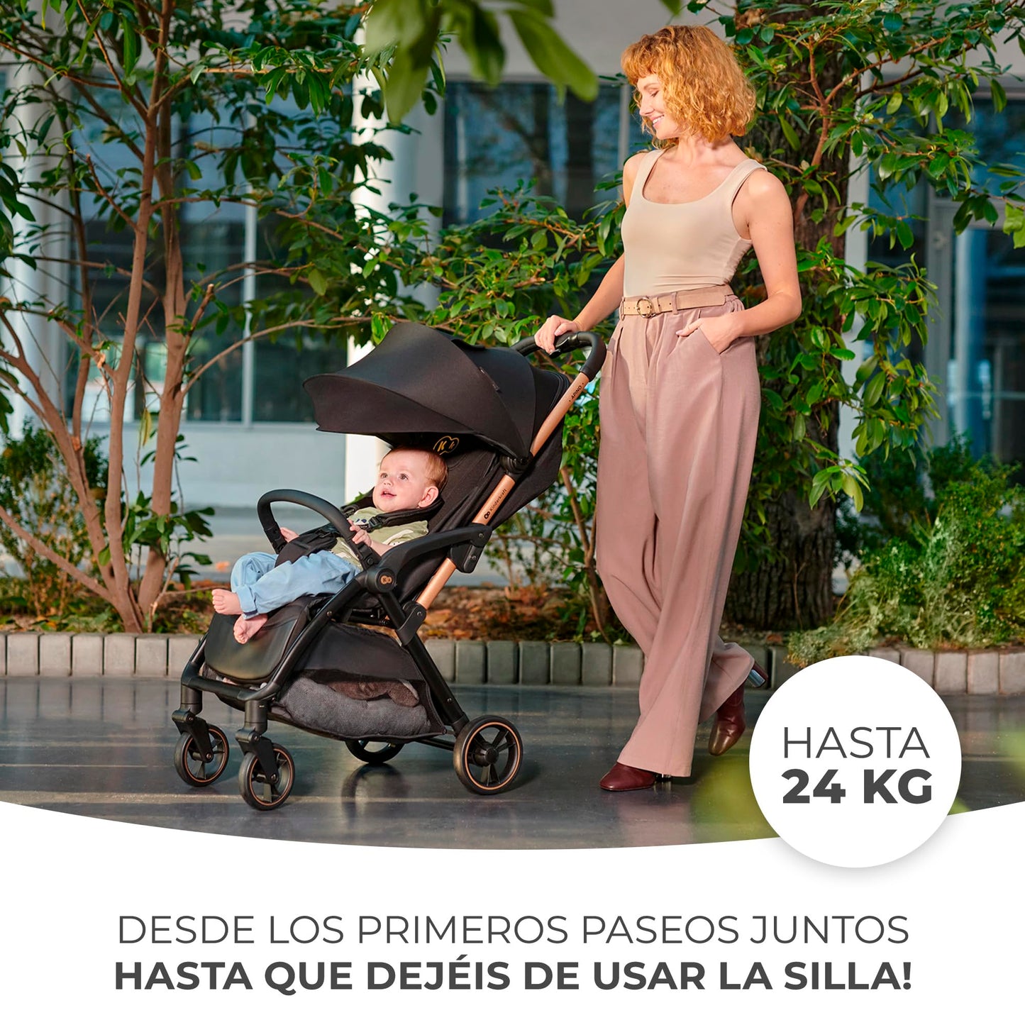 Kinderkraft APINO Silla de Paseo Ligera con Plegado Automático, Respaldo Reclinable y Posición Tumbada, Impermeable, hasta 24 kg, Color Negro