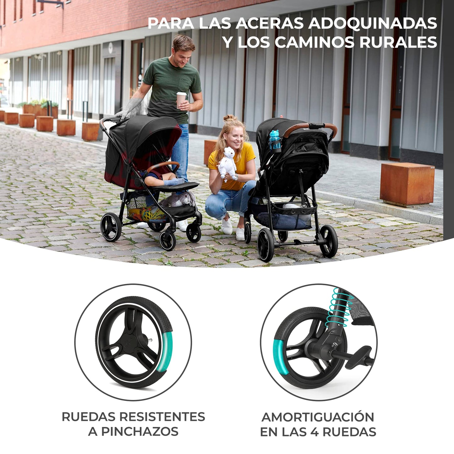 Kinderkraft GRANDE PLUS Carrito de Bebé Ligero, desde Recién Nacido hasta 22 kg, Plegado Fácil con Una Mano, Respaldo Reclinable, Suspensión en las 4 Ruedas, Capota XL, Gris