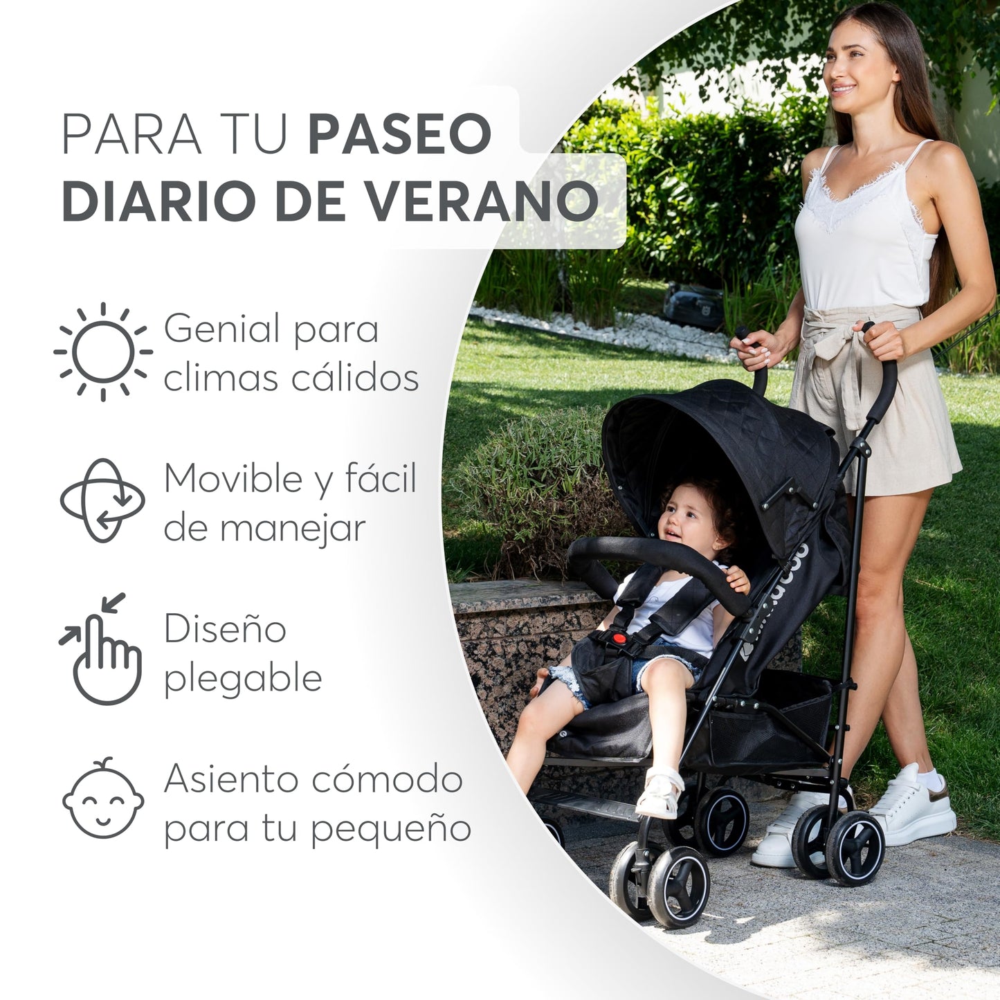 Silla de Paseo KikkaBoo BEETLE, Ligera y Compacta, Plegado Fácil, Apta hasta 22 kg, Color Negro