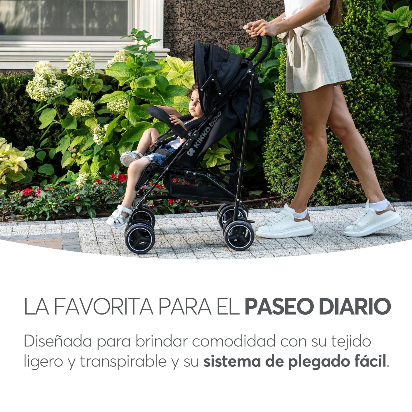Silla de Paseo KikkaBoo BEETLE, Ligera y Compacta, Plegado Fácil, Apta hasta 22 kg, Color Negro
