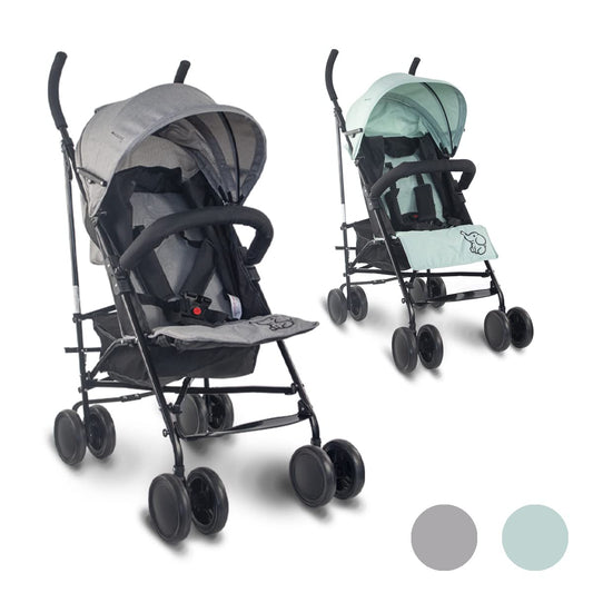 Mobiclinic Elefant Silla de Paseo Ligera y Plegable, Respaldo Reclinable, Arnés de 5 Puntos, Ruedas Extraíbles, Sistema de Seguridad Doble, Color Gris y Negro