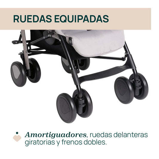 Chicco Echo Lite, Silla de Paseo Bebé Ligera, 0+ Meses-22 Kg, Respaldo Reclinable en 4 Posiciones, Asiento Espacioso, Paragolpes, Cierre Paraguas, Frenos Gemelos y Ruedas Delanteras Giratorias, Beige