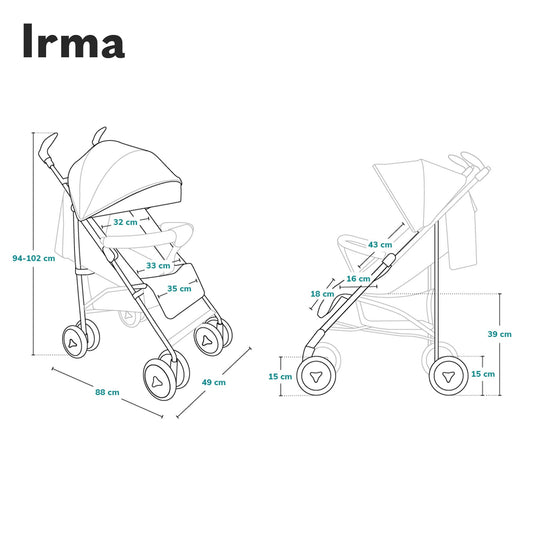 Cochecito LIONELO Irma Reclinable y Plegable, hasta 15 kg, Diseño Ligero y Moderno, Ruedas de 6", Cesta Amplia, Incluye Bolsa y Mosquitera