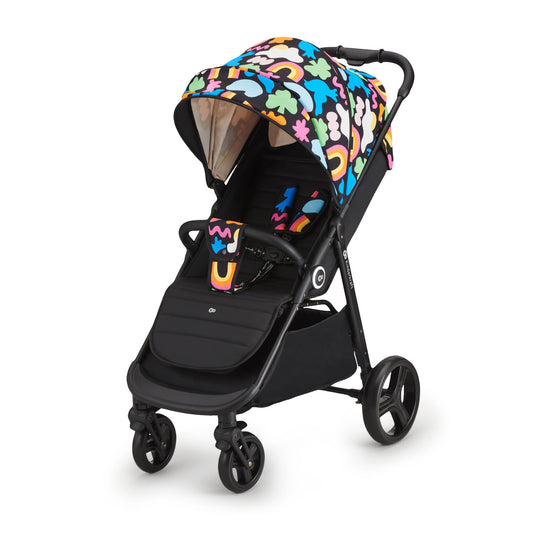 Kinderkraft GRANDE PLUS Silla de Paseo Ligera desde el Nacimiento hasta 22 kg, Plegado con una Mano, Respaldo Reclinable hasta Posición Tumbada, Suspensión Completa y Capota XL – Diseño Happy Shapes