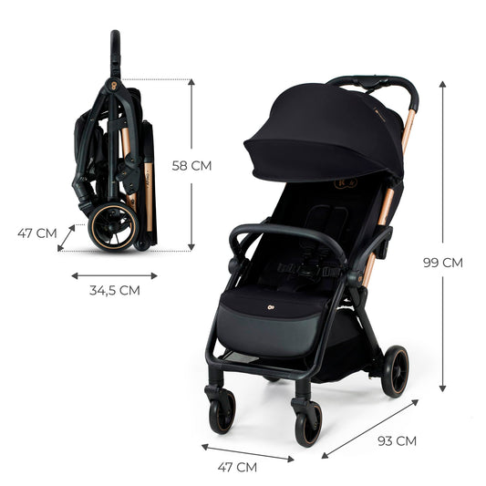 Kinderkraft APINO Silla de Paseo Ligera con Plegado Automático, Respaldo Reclinable y Posición Tumbada, Impermeable, hasta 24 kg, Color Negro