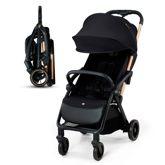 Kinderkraft APINO Silla de Paseo Ligera con Plegado Automático, Respaldo Reclinable y Posición Tumbada, Impermeable, hasta 24 kg, Color Negro