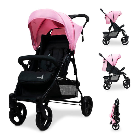 Silla de Paseo Ultraligera Asalvo CÁDIZ para Bebé, Reclinable, con Capota SPF50+ y Ventana, Arnés de 5 Puntos, Hasta 17 kg, Color Rosa